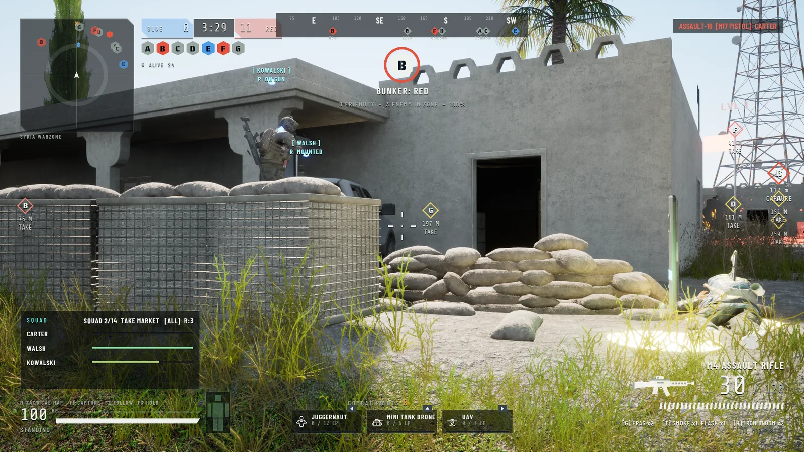 Assaulting a sandbagged enemy bunker