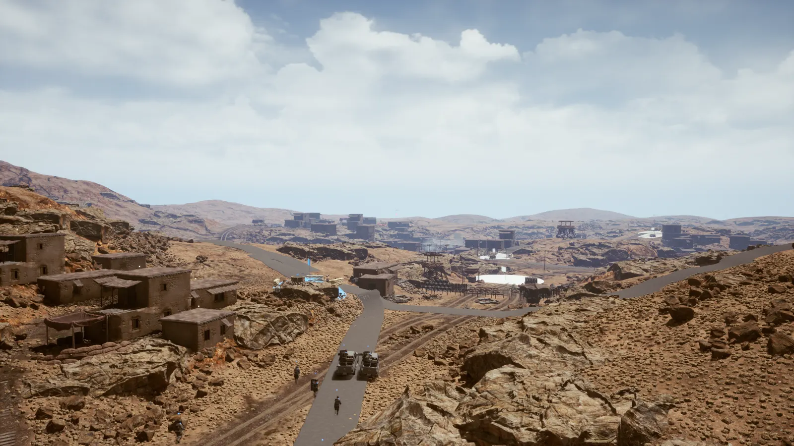 A wide view over the desert town