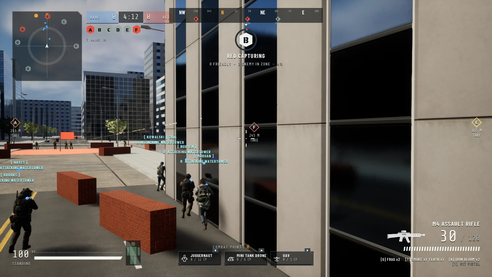 A firefight between harbor buildings